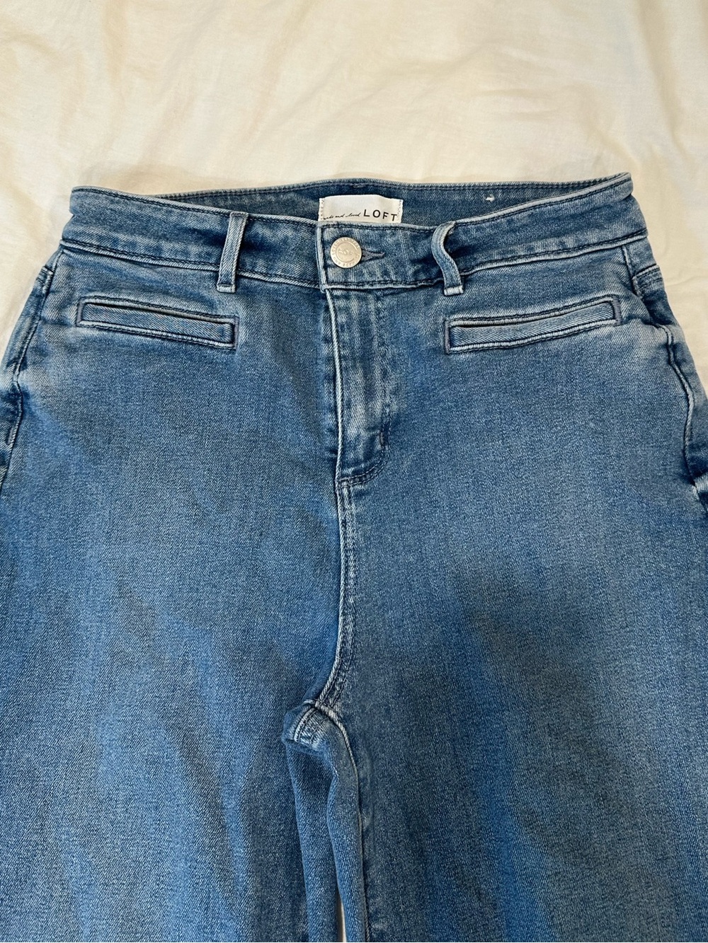 LOFT Women's Wide-Leg Flare Jeans in Medium Blue - Picture 3 of 5